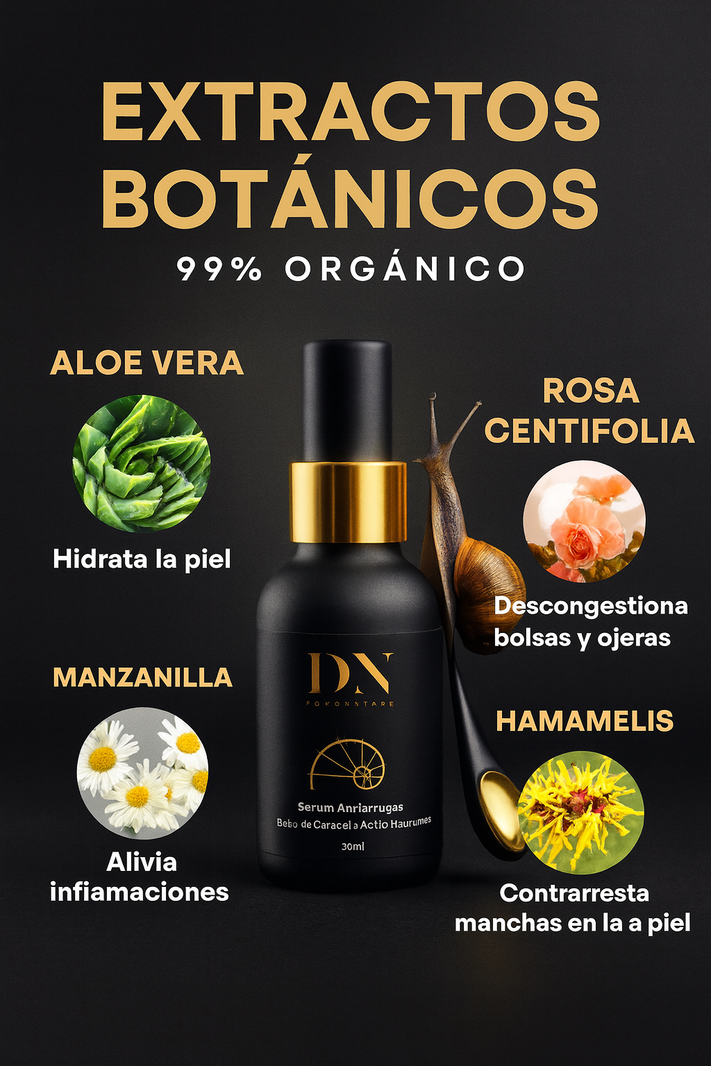 Crema Facial Baba de Caracol 100% Pura con Ácido Hialurónico y Vitamina C – Sérum Hidratante Antiarrugas 30 ml